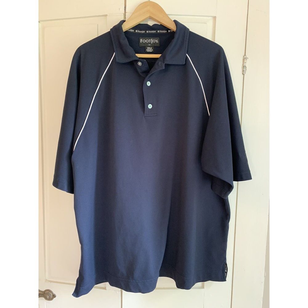 FootJoy FJ Shirt Men's XL Navy Blue Golf‎ Polo Foxwoods Logo On Left Sleeve